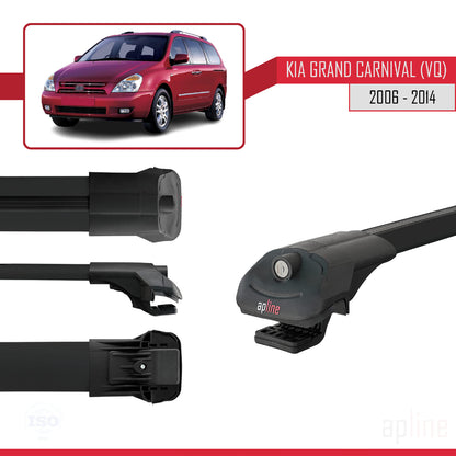 Compatible con Kia Grand Carnival 2 (VQ) 2006-2014 ACE-1 Barras de Techo Auto Portaequipajes Barras Transversales Negro Aluminio 2 Barras