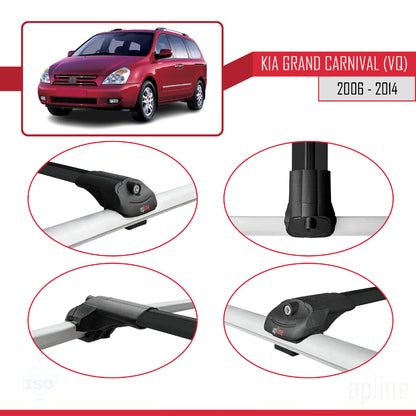 Compatible con Kia Grand Carnival 2 (VQ) 2006-2014 ACE-1 Barras de Techo Auto Portaequipajes Barras Transversales Negro Aluminio 2 Barras