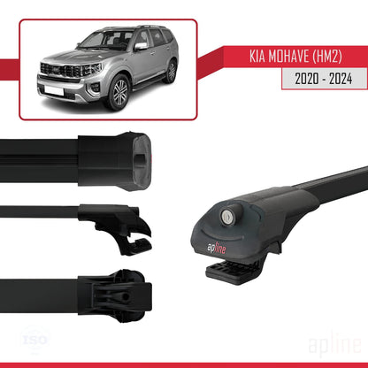 Compatible avec Kia Mohave 2 (HM2) 2020-2024 ACE-1 Barres de Toit Railing Porte-Bagages de Voiture Noir Aluminium 3 Barres