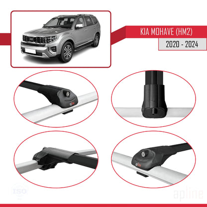 Compatible avec Kia Mohave 2 (HM2) 2020-2024 ACE-1 Barres de Toit Railing Porte-Bagages de Voiture Noir Aluminium 2 Barres