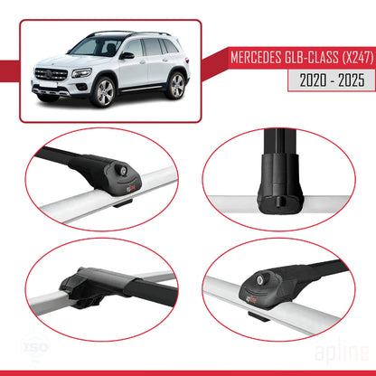 Compatible avec Mercedes Classe GLB (X247) 2020-2025 ACE-1 Barres de Toit Railing Porte-Bagages de Voiture Noir Aluminium 3 Barres