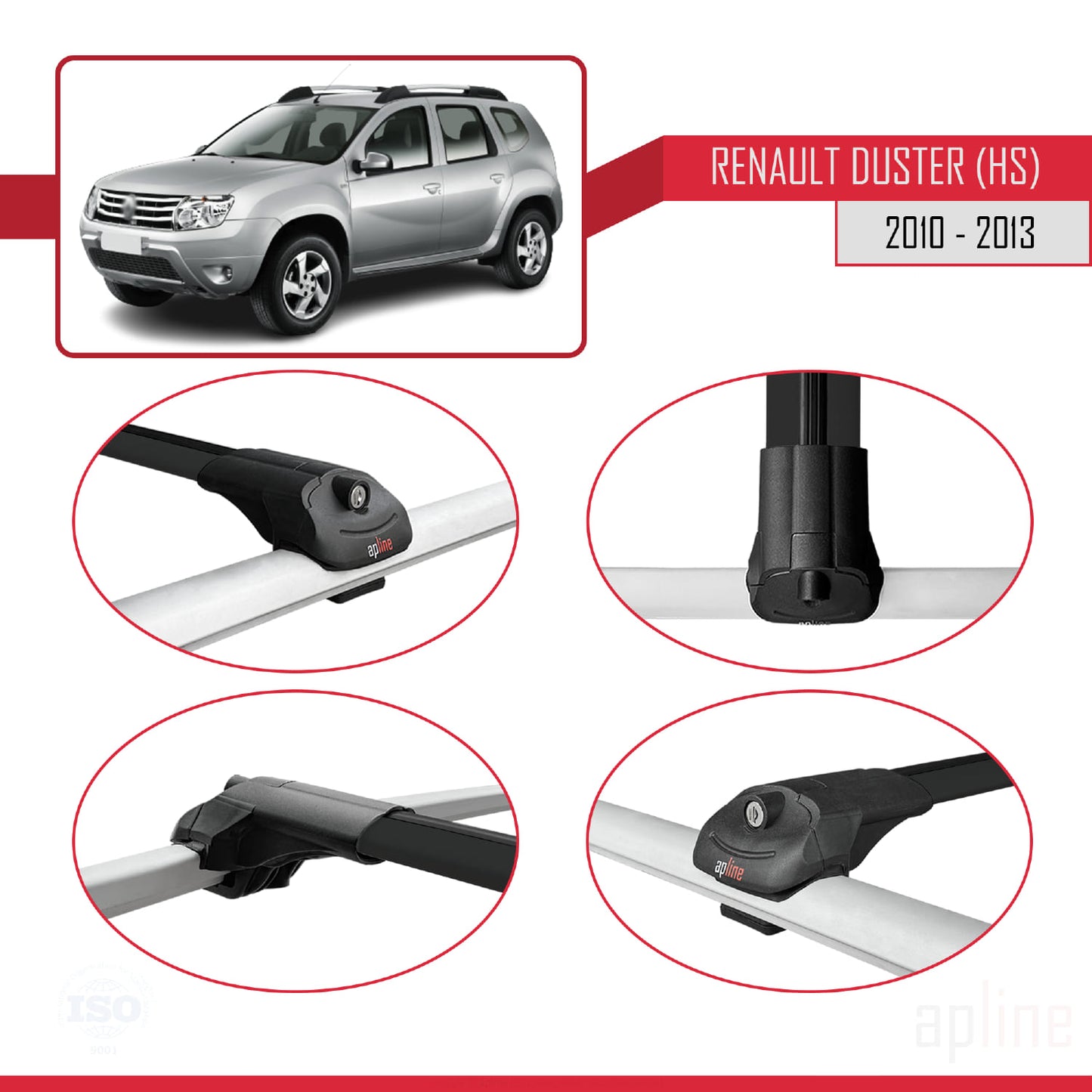 Compatible with Renault Duster (HS) Pre-Facelift 2010-2013 ACE-1 Car Roof Rack Cross Bar Black Aluminium 2 Bars