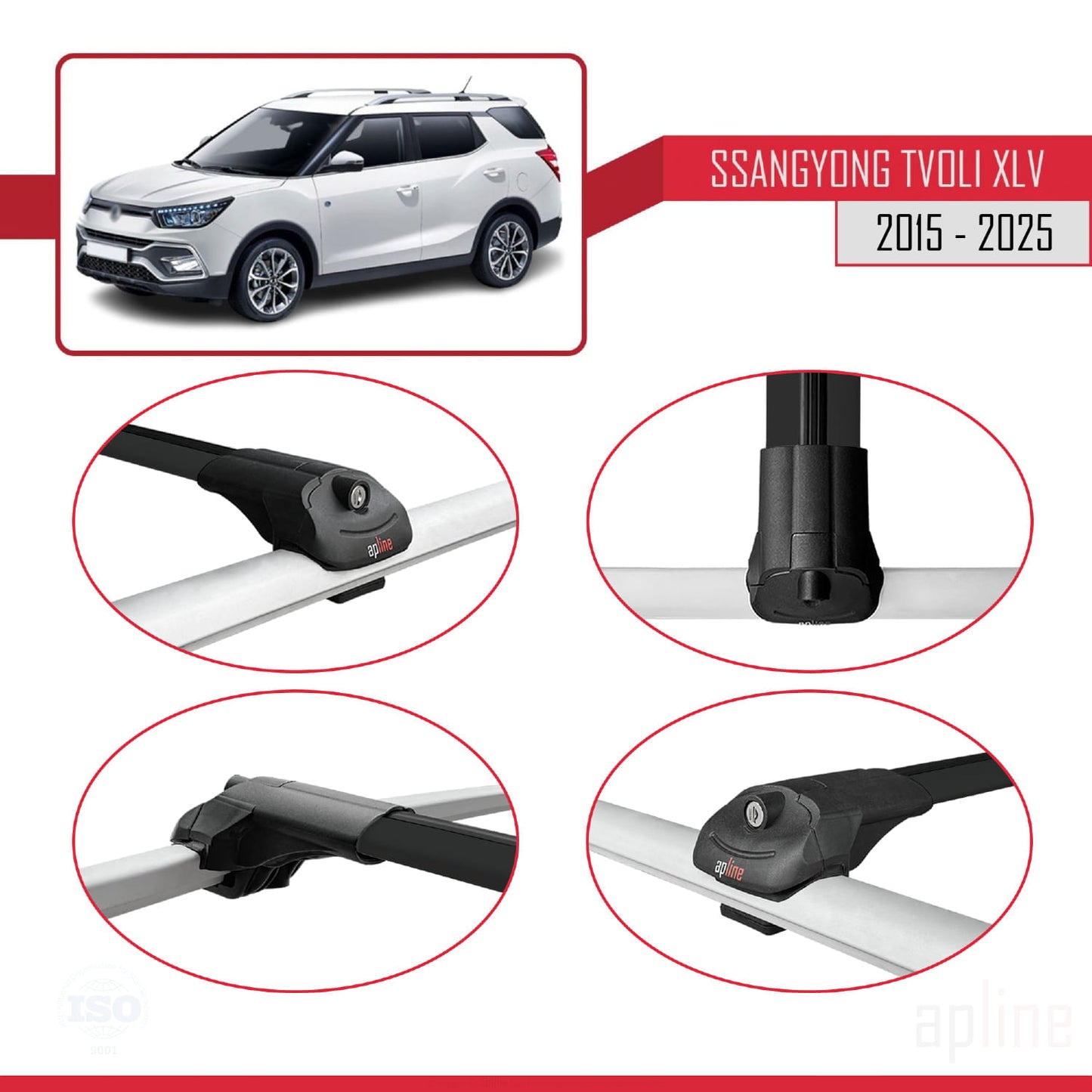 Compatible avec Ssangyong Tivoli XLV 2015-2025 ACE-1 Barres de Toit Railing Porte-Bagages de Voiture Noir Aluminium 2 Barres