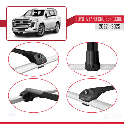 Compatible avec Toyota Land Cruiser (J300) 2022-2025 ACE-1 Barres de Toit Railing Porte-Bagages de Voiture Noir Aluminium 3 Barres