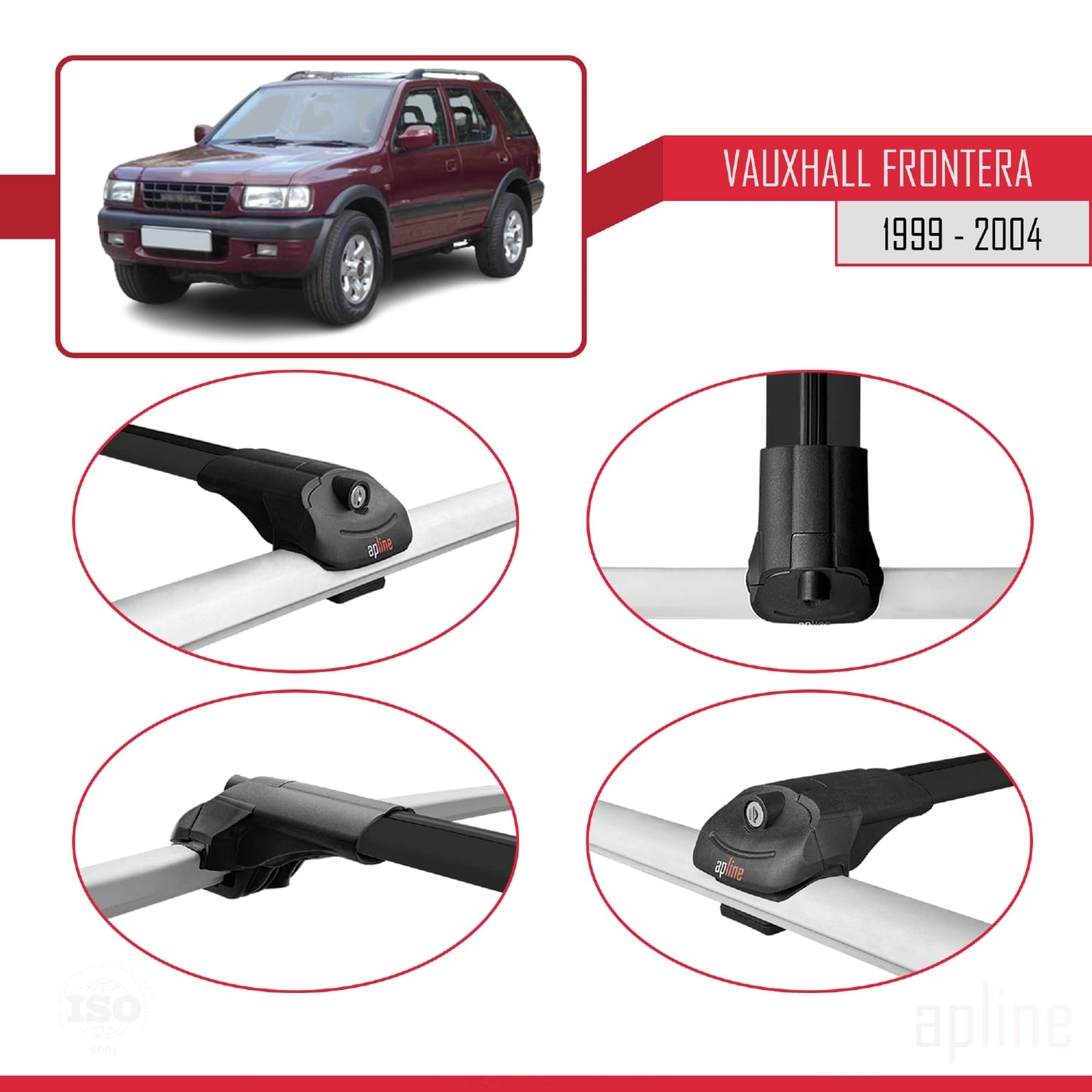 Compatible avec Vauxhall Frontera 2 1999-2004 ACE-1 Barres de Toit Railing Porte-Bagages de Voiture Noir Aluminium 3 Barres