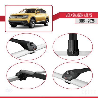 Compatible avec Volkswagen Atlas (CA1) 2018-2025 ACE-1 Barres de Toit Railing Porte-Bagages de Voiture Noir Aluminium 2 Barres