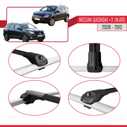 Compatible avec Nissan Qashqai +2 (NJ10) 2008-2013 ACE-1 Barres de Toit Railing Porte-Bagages de Voiture Noir Aluminium 2 Barres