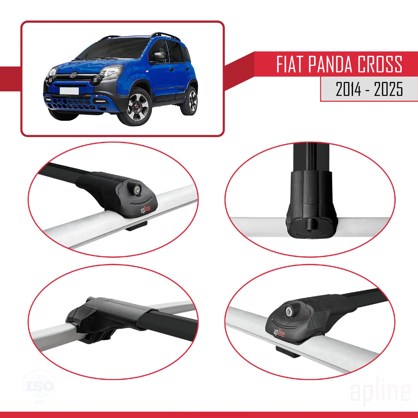 Compatibile con Fiat Panda Cross 2014-2025 ACE-1 Barre Portatutto Portapacchi Auto Alluminio Nero 3 Barre