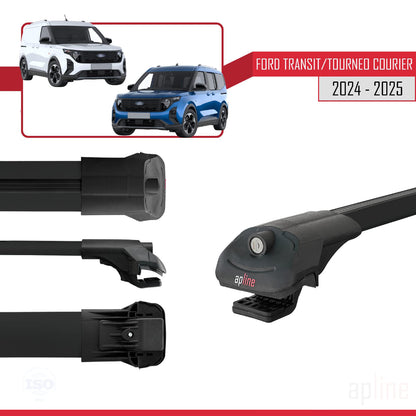Compatible avec Ford Transit / Tourneo Courier 2024-2025 ACE-1 Barres de Toit Railing Porte-Bagages de Voiture Noir Aluminium 4 Barres