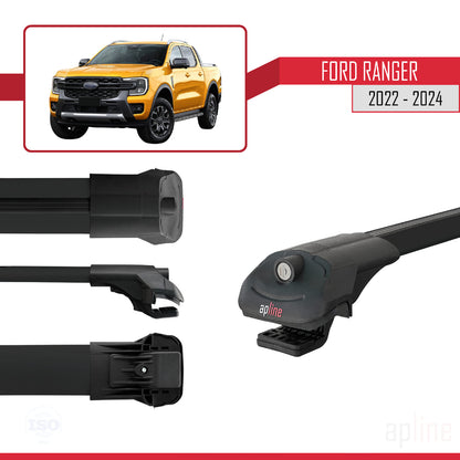Compatible avec Ford Ranger (P703) 2022-2024 ACE-1 Barres de Toit Railing Porte-Bagages de Voiture Noir Aluminium 2 Barres
