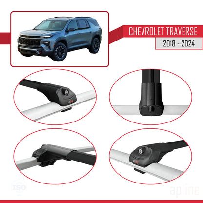 Compatible avec Chevrolet Traverse 2018-2024 ACE-1 Barres de Toit Railing Porte-Bagages de Voiture Noir Aluminium 3 Barres