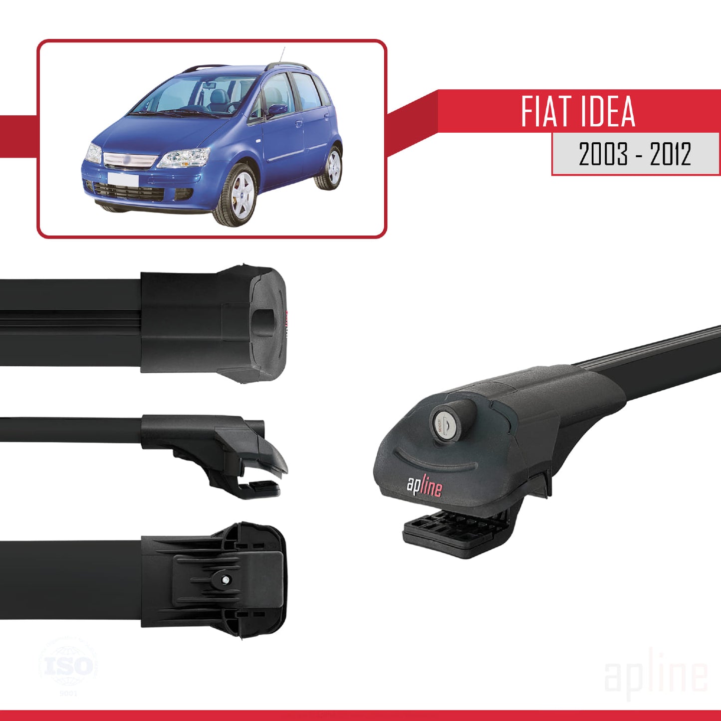 Compatible avec Fiat Idea 2003-2012 ACE-1 Barres de Toit Railing Porte-Bagages de Voiture Noir Aluminium 2 Barres
