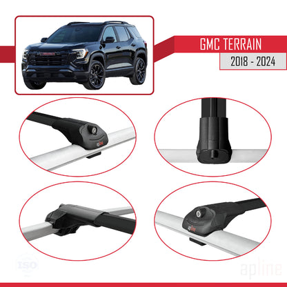 Compatible avec GMC Terrain 2018-2024 ACE-1 Barres de Toit Railing Porte-Bagages de Voiture Noir Aluminium 3 Barres
