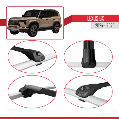 Compatible avec Lexus GX (Overtrail) 2024-2025 ACE-1 Barres de Toit Railing Porte-Bagages de Voiture Noir Aluminium 2 Barres