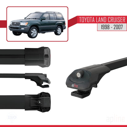 Compatible avec Toyota Land Cruiser 1998-2007 ACE-1 Barres de Toit Railing Porte-Bagages de Voiture Noir Aluminium 2 Barres