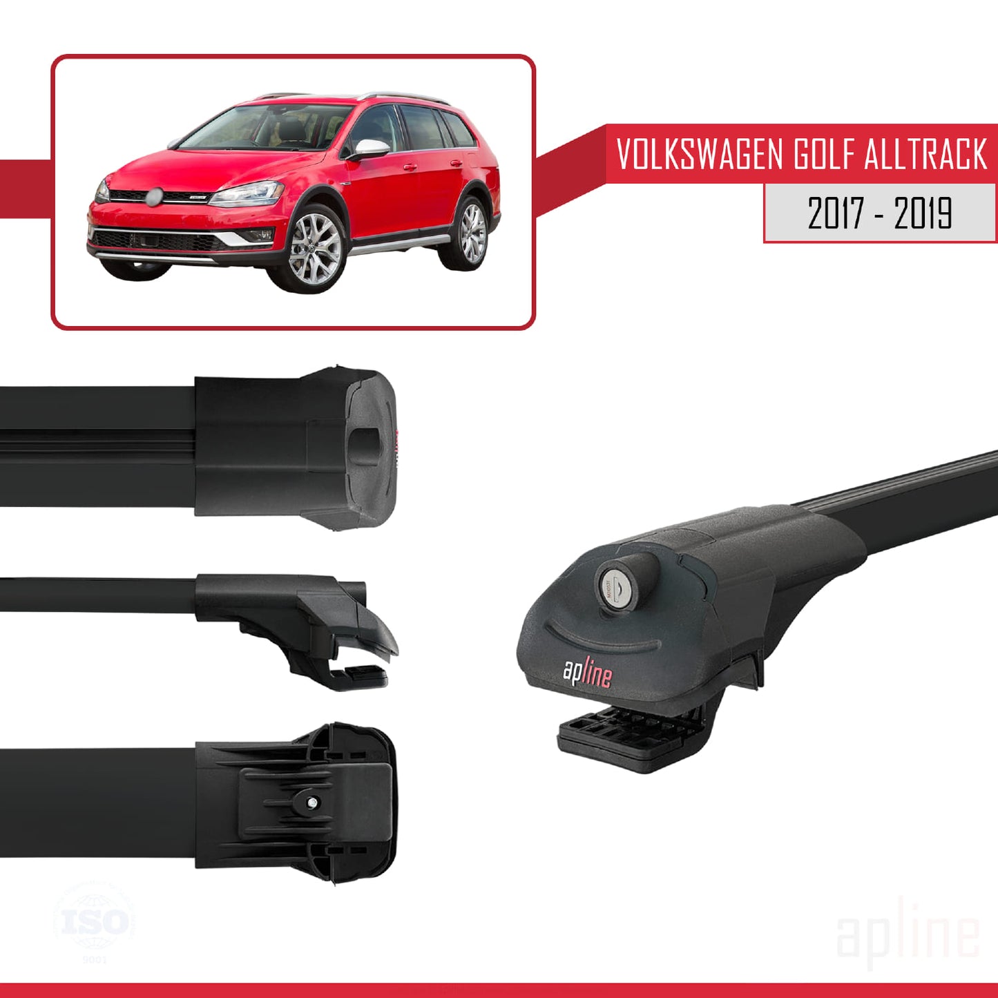 Compatible avec VW Golf Alltrack Mk7 2017-2019 ACE-1 Barres de Toit Railing Porte-Bagages de Voiture Noir Aluminium 3 Barres