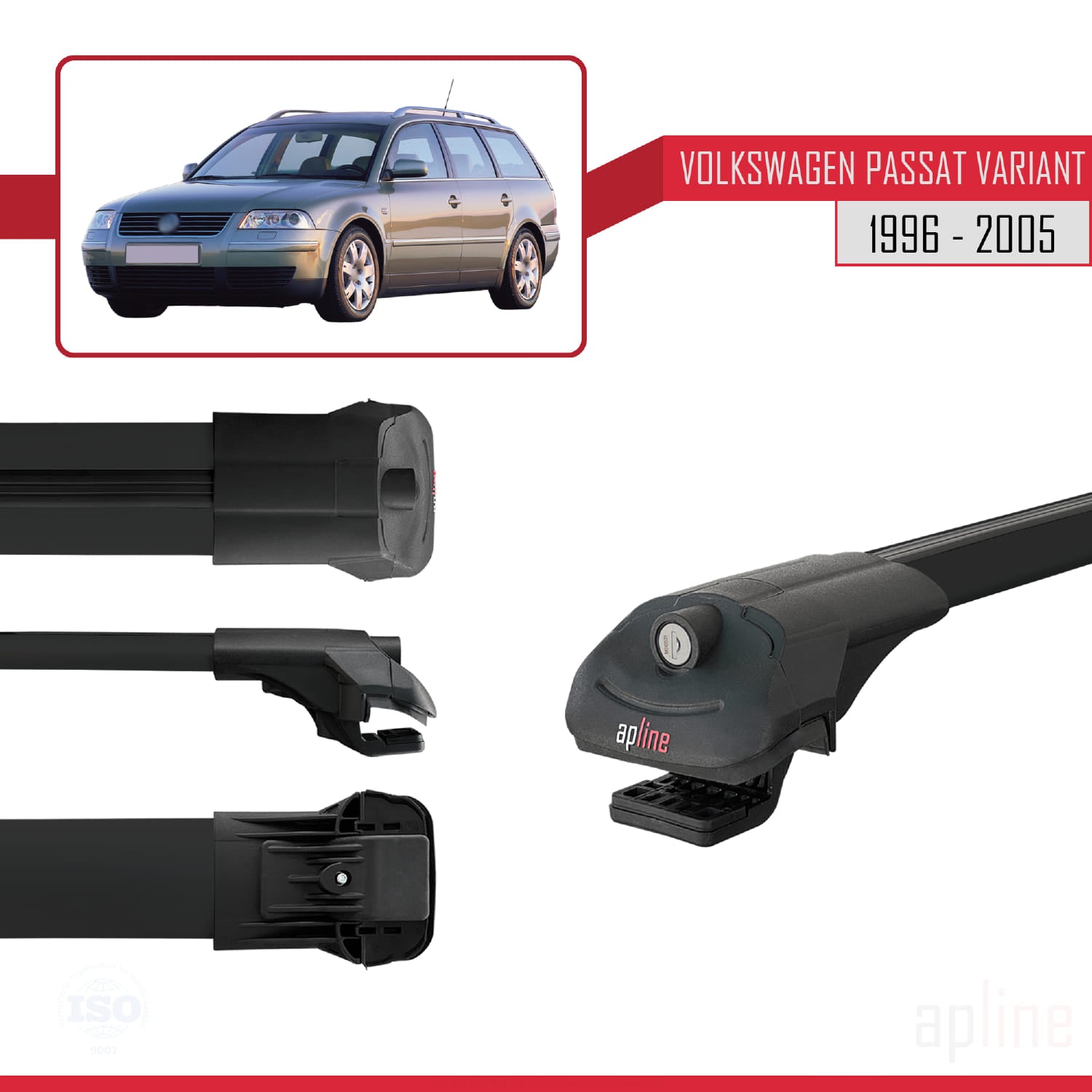 Compatible avec VW Passat B5 Variant 1996-2005 ACE-1 Barres de Toit Railing Porte-Bagages de Voiture Noir Aluminium 3 Barres