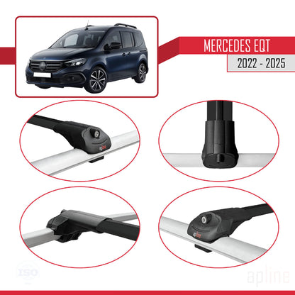Compatible avec Mercedes EQT / Citan W420 2022-2025 ACE-1 Barres de Toit Railing Porte-Bagages de Voiture Noir Aluminium 2 Barres