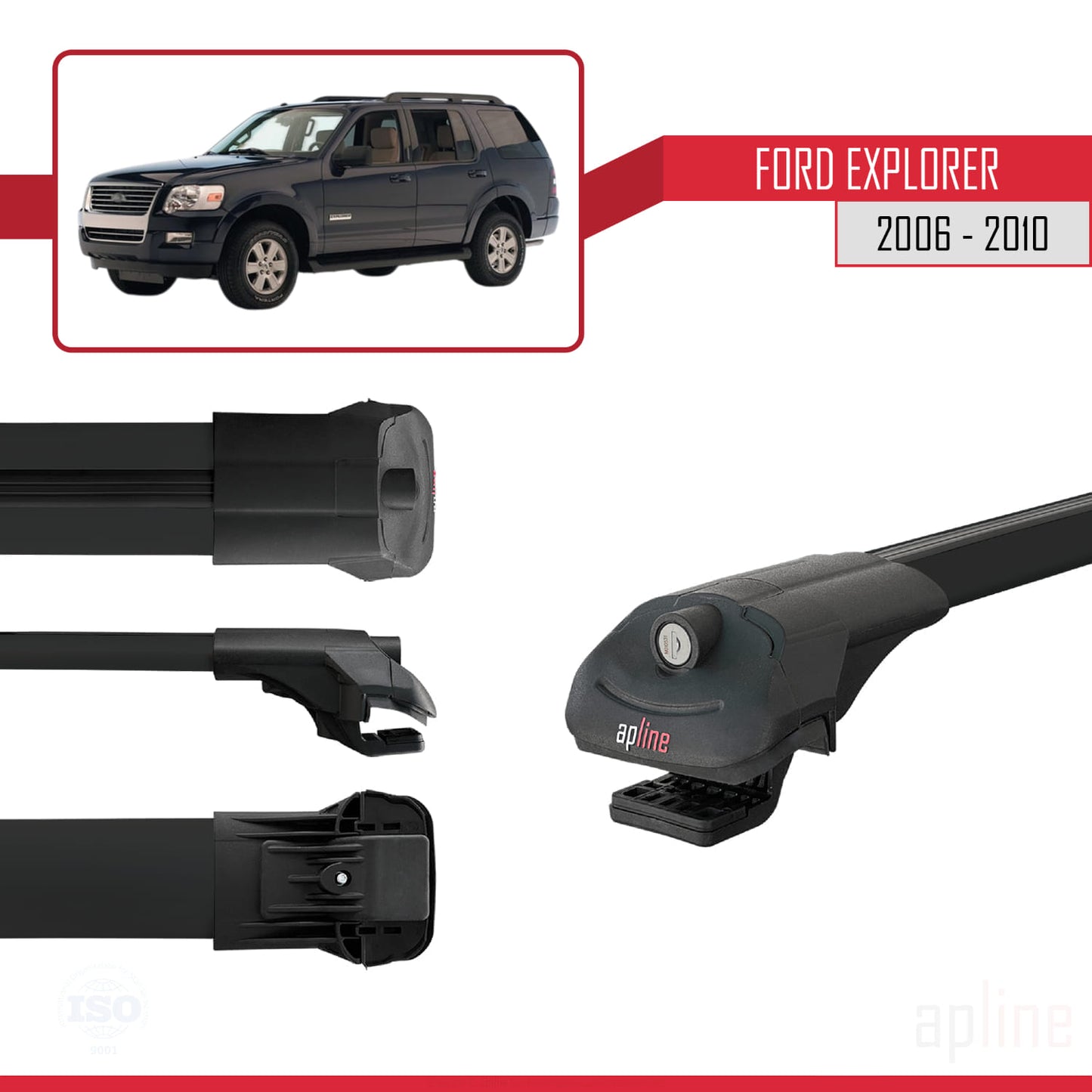 Compatible avec Ford Explorer 2006-2010 ACE-1 Barres de Toit Railing Porte-Bagages de Voiture Noir Aluminium 3 Barres