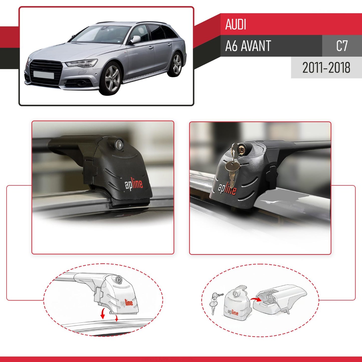 Compatible con A6 (C7) Avant 2011-2018 ACE-2 Barras de Techo Auto Portaequipajes Barras Transversales Negro Aluminio 2 Barras