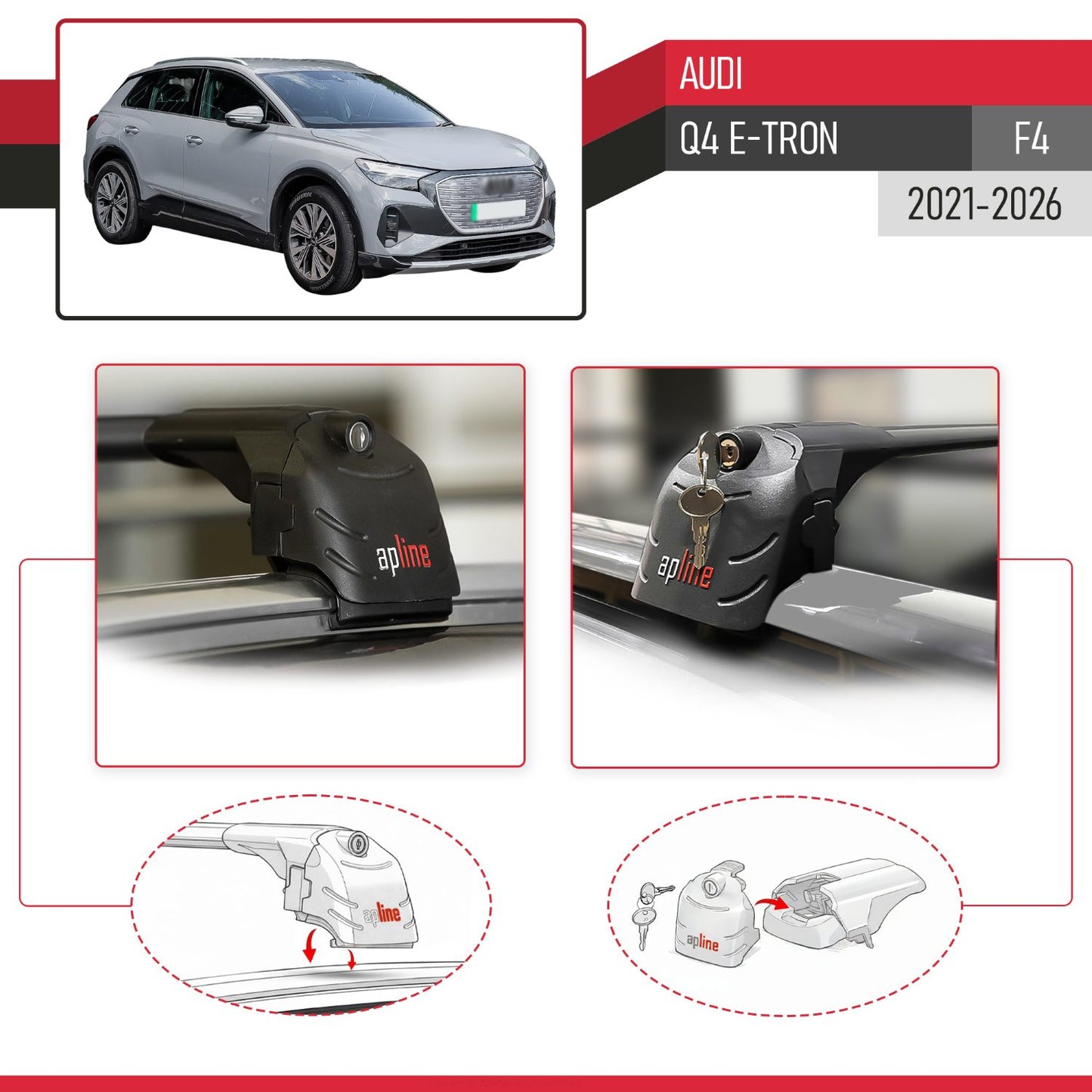 Compatible con Q4 (F4) E-Tron 2021-2025 ACE-2 Barras de Techo Auto Portaequipajes Barras Transversales Negro Aluminio 2 Barras