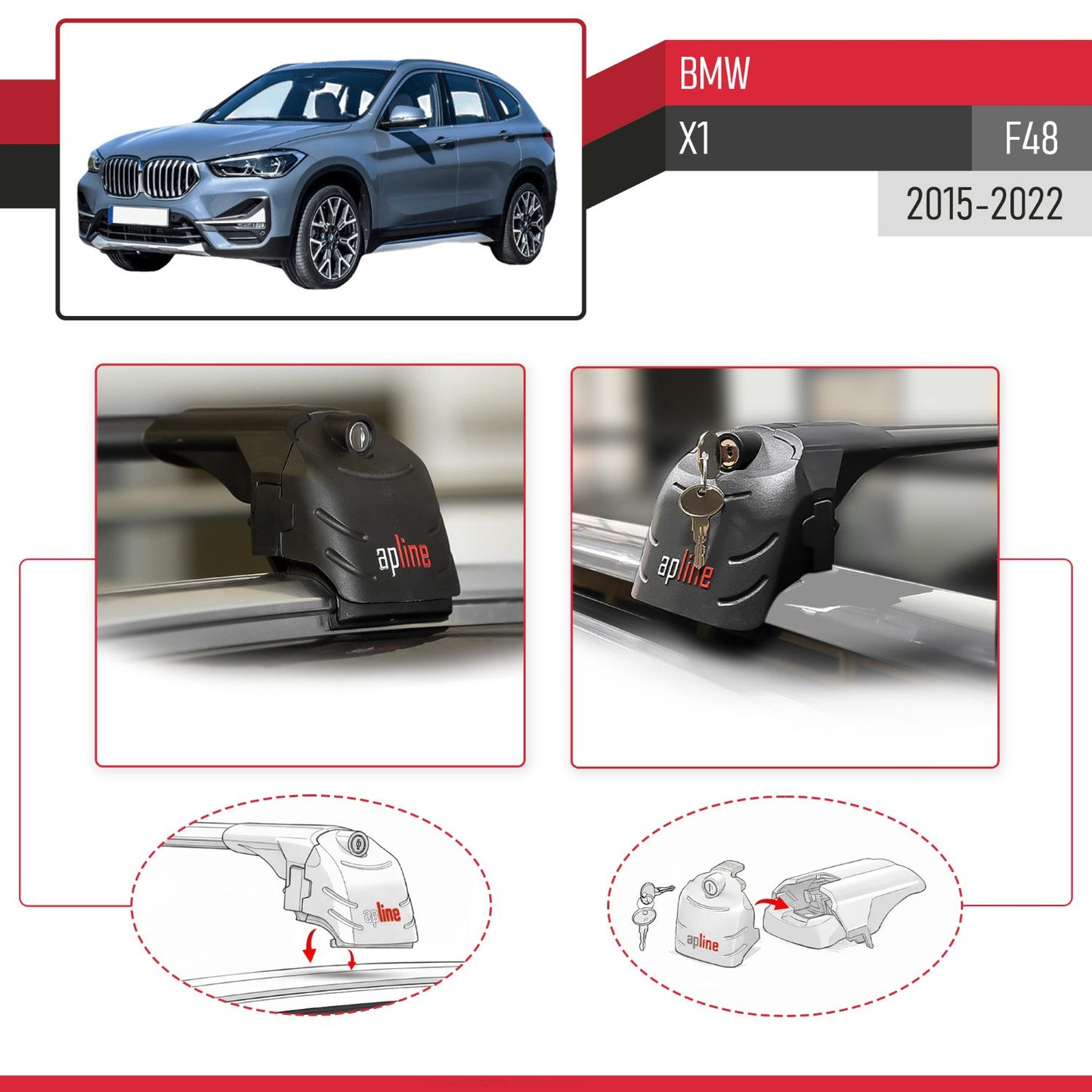 Compatible con BMW X1 (F48) 2016-2022 ACE-2 Barras de Techo Auto Portaequipajes Barras Transversales Negro Aluminio 2 Barras