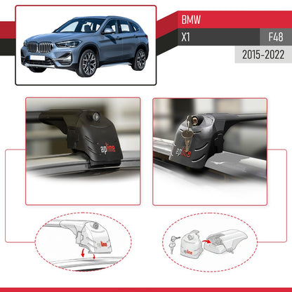 Compatible con BMW X1 (F48) 2016-2022 ACE-2 Barras de Techo Auto Portaequipajes Barras Transversales Negro Aluminio 2 Barras