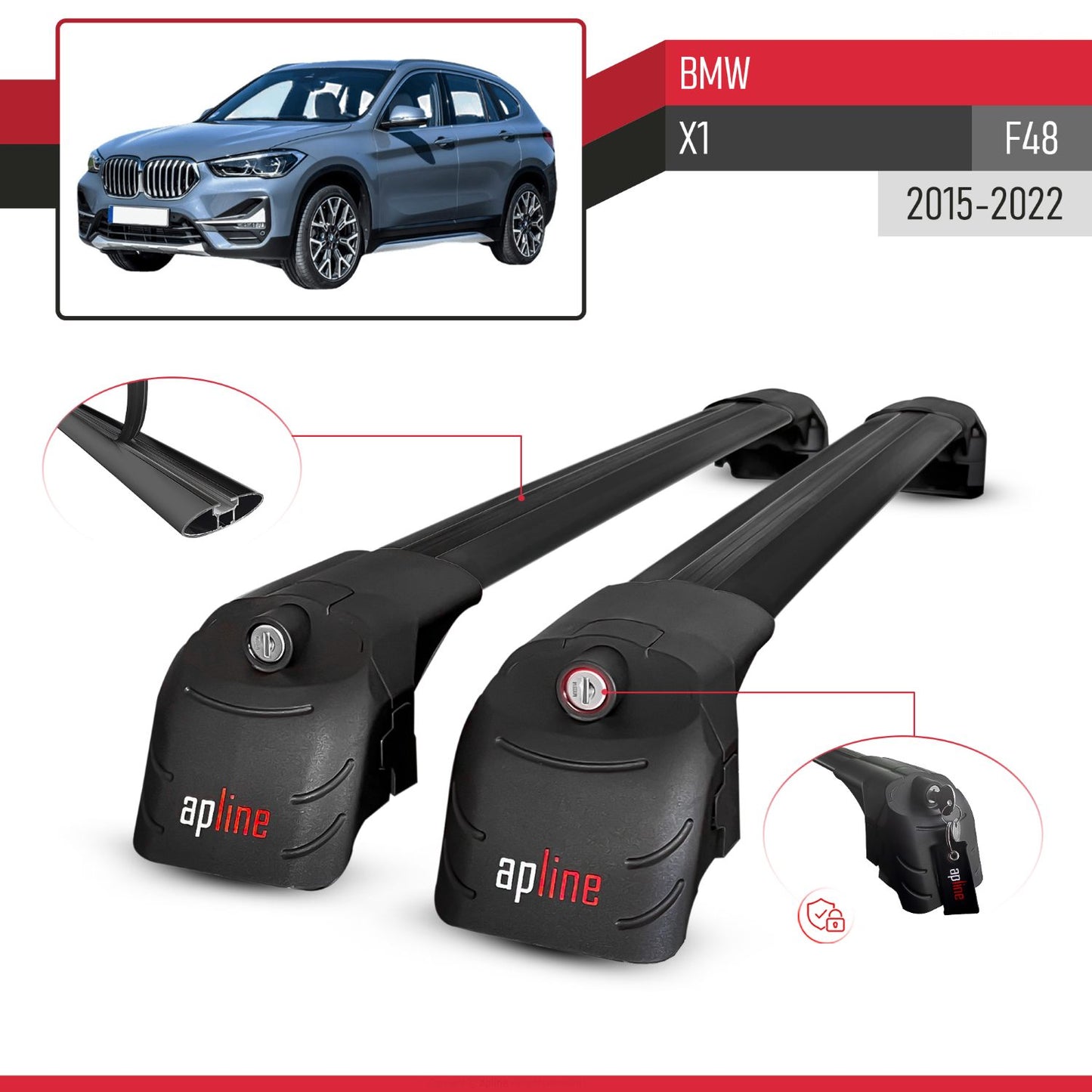 Compatible con BMW X1 (F48) 2016-2022 ACE-2 Barras de Techo Auto Portaequipajes Barras Transversales Negro Aluminio 2 Barras