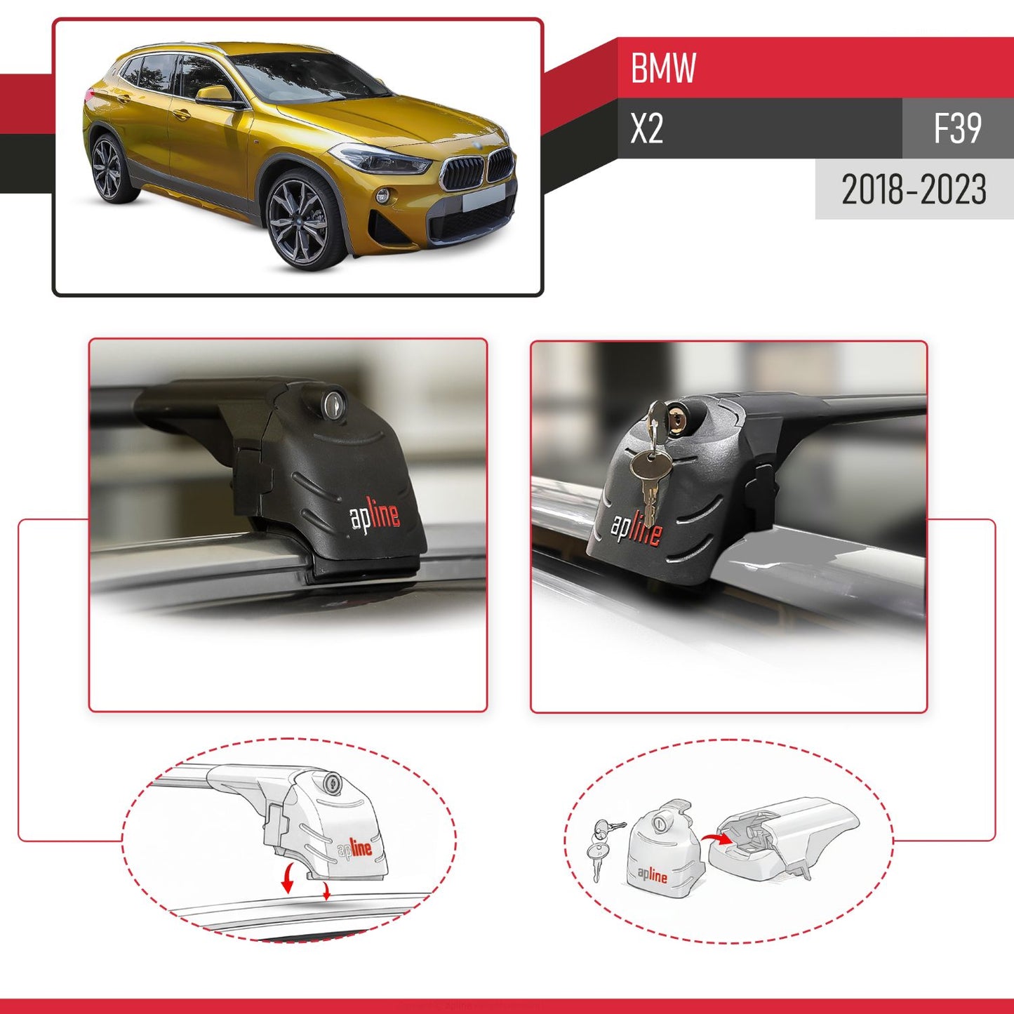 Compatible con BMW X2 (F39) 2018-2023 ACE-2 Barras de Techo Auto Portaequipajes Barras Transversales Negro Aluminio 2 Barras