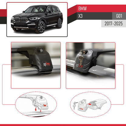 Compatible with BMW X3 (G01) 2018-2024 ACE-2 Car Roof Rack Cross Bar Black Aluminium 2 Bars
