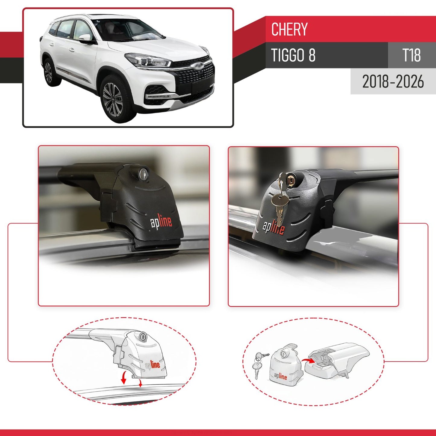 Compatible con Chery Tiggo 8 2018-2024 ACE-2 Barras de Techo Auto Portaequipajes Barras Transversales Negro Aluminio 2 Barras