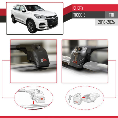 Compatible con Chery Tiggo 8 2018-2024 ACE-2 Barras de Techo Auto Portaequipajes Barras Transversales Negro Aluminio 2 Barras