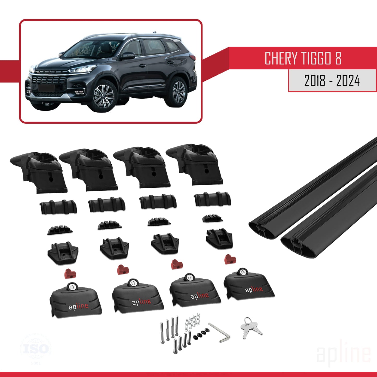 Compatibile con Chery Tiggo 8 2018-2024 ACE-2 Barre portatutto per auto Portapacchi in alluminio nero 2 barre