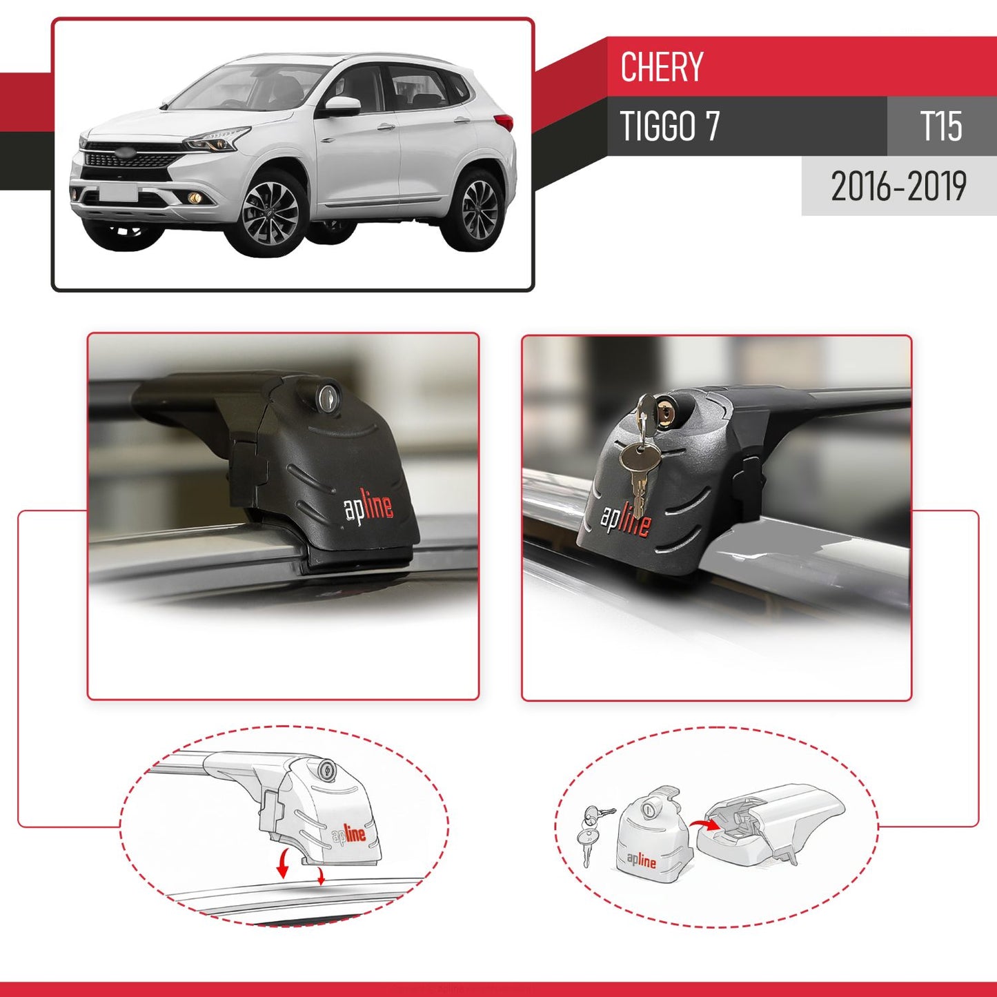 Compatible con Chery Tiggo 7 (T15) 2016-2019 ACE-2 Barras de Techo Auto Portaequipajes Barras Transversales Negro Aluminio 2 Barras
