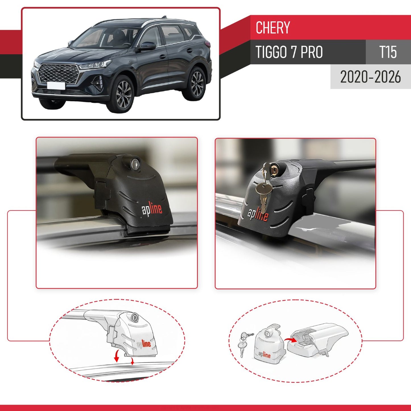 Compatible con Chery Tiggo 7 (T15) Pro 2020-2025 ACE-2 Barras de Techo Auto Portaequipajes Barras Transversales Negro Aluminio 2 Barras