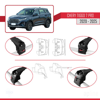 Compatibile con Chery Tiggo 7 (T15) Pro 2020-2025 ACE-2 Barre portatutto per auto Portapacchi in alluminio nero 2 barre