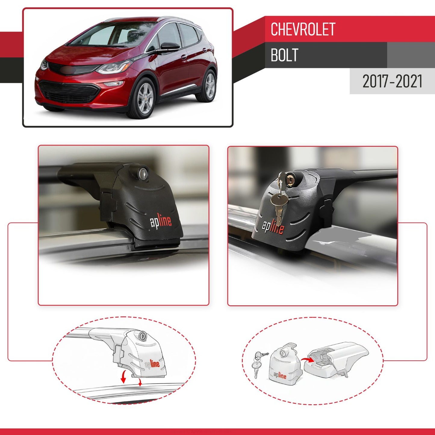 Compatible con Chevrolet Bolt 2017-2021 ACE-2 Barras de Techo Auto Portaequipajes Barras Transversales Negro Aluminio 2 Barras