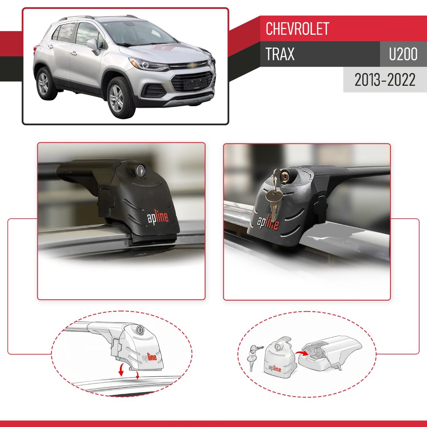 Compatible con Chevrolet Trax (U200) 2013-2022 ACE-2 Barras de Techo Auto Portaequipajes Barras Transversales Negro Aluminio 2 Barras