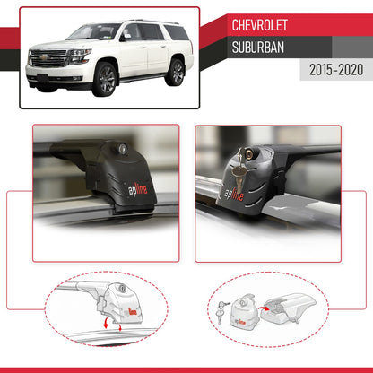 Compatible con Chevrolet Suburban 2015-2020 ACE-2 Barras de Techo Auto Portaequipajes Barras Transversales Negro Aluminio 2 Barras