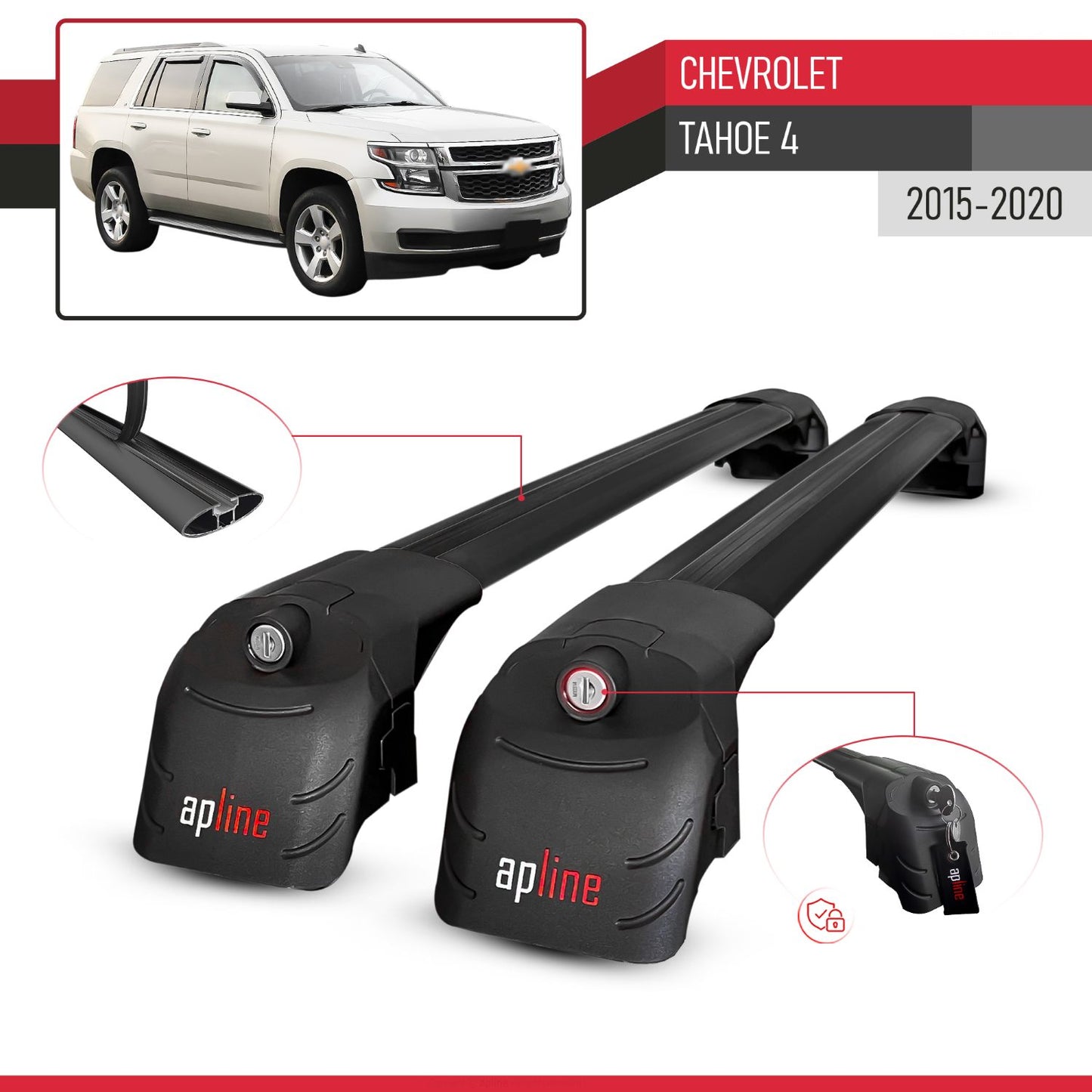 Compatible con Chevrolet Tahoe 4 2015-2020 ACE-2 Barras de Techo Auto Portaequipajes Barras Transversales Negro Aluminio 2 Barras