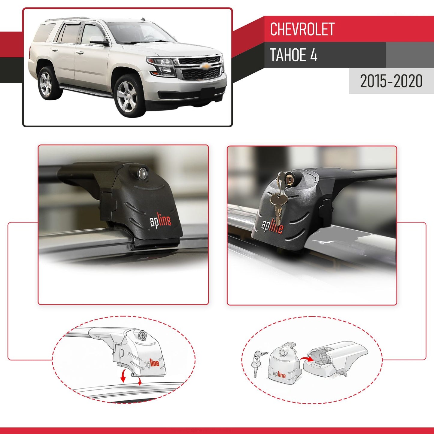 Compatible con Chevrolet Tahoe 4 2015-2020 ACE-2 Barras de Techo Auto Portaequipajes Barras Transversales Negro Aluminio 2 Barras