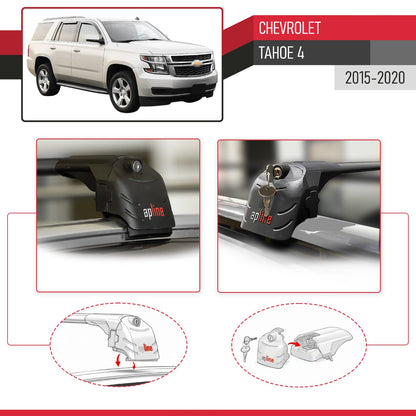 Compatible con Chevrolet Tahoe 4 2015-2020 ACE-2 Barras de Techo Auto Portaequipajes Barras Transversales Negro Aluminio 2 Barras