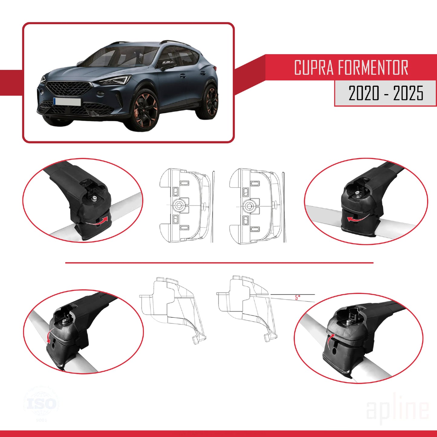 Compatibile con Cupra Formentor 2020-2025 ACE-2 Barre portatutto per auto Portapacchi in alluminio nero 2 barre