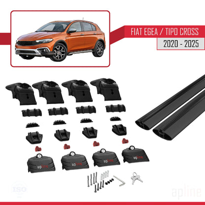 Compatible avec Fiat Egea Cross 2020-2025 ACE-2 Barres de Toit Railing Porte-Bagages de Voiture Noir Aluminium 2 Barres