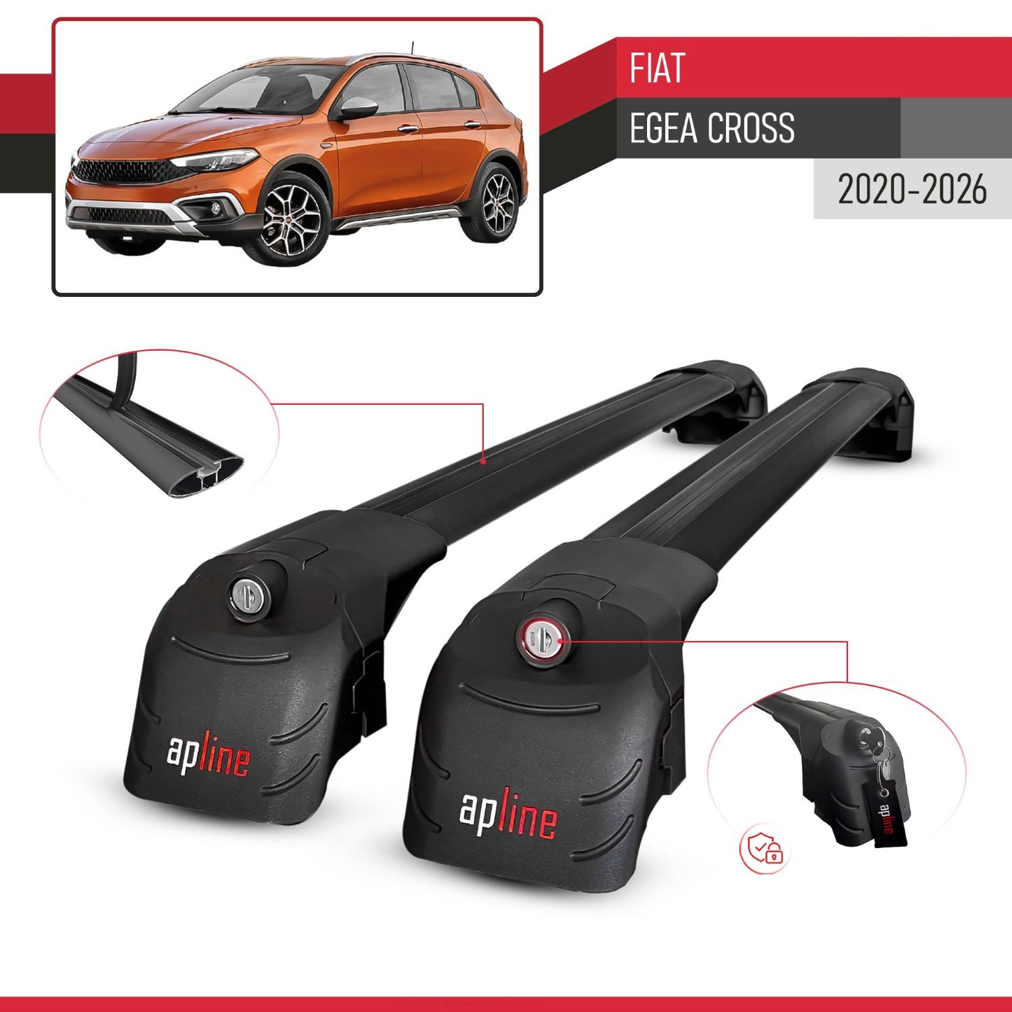 Compatible con Fiat Egea Cross 2020-2025 ACE-2 Barras de Techo Auto Portaequipajes Barras Transversales Negro Aluminio 2 Barras