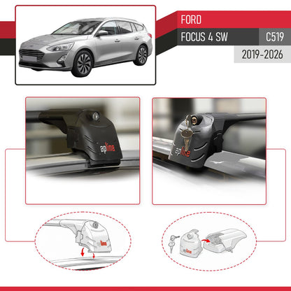 Compatible con Ford Focus 4 (C519) Familiar 2019-2025 ACE-2 Barras de Techo Auto Portaequipajes Barras Transversales Negro Aluminio 2 Barras