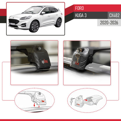 Compatible con Ford Kuga 3 (CX482) 2020-2025 ACE-2 Barras de Techo Auto Portaequipajes Barras Transversales Negro Aluminio 2 Barras