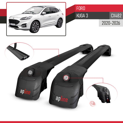 Compatible con Ford Kuga 3 (CX482) 2020-2025 ACE-2 Barras de Techo Auto Portaequipajes Barras Transversales Negro Aluminio 2 Barras