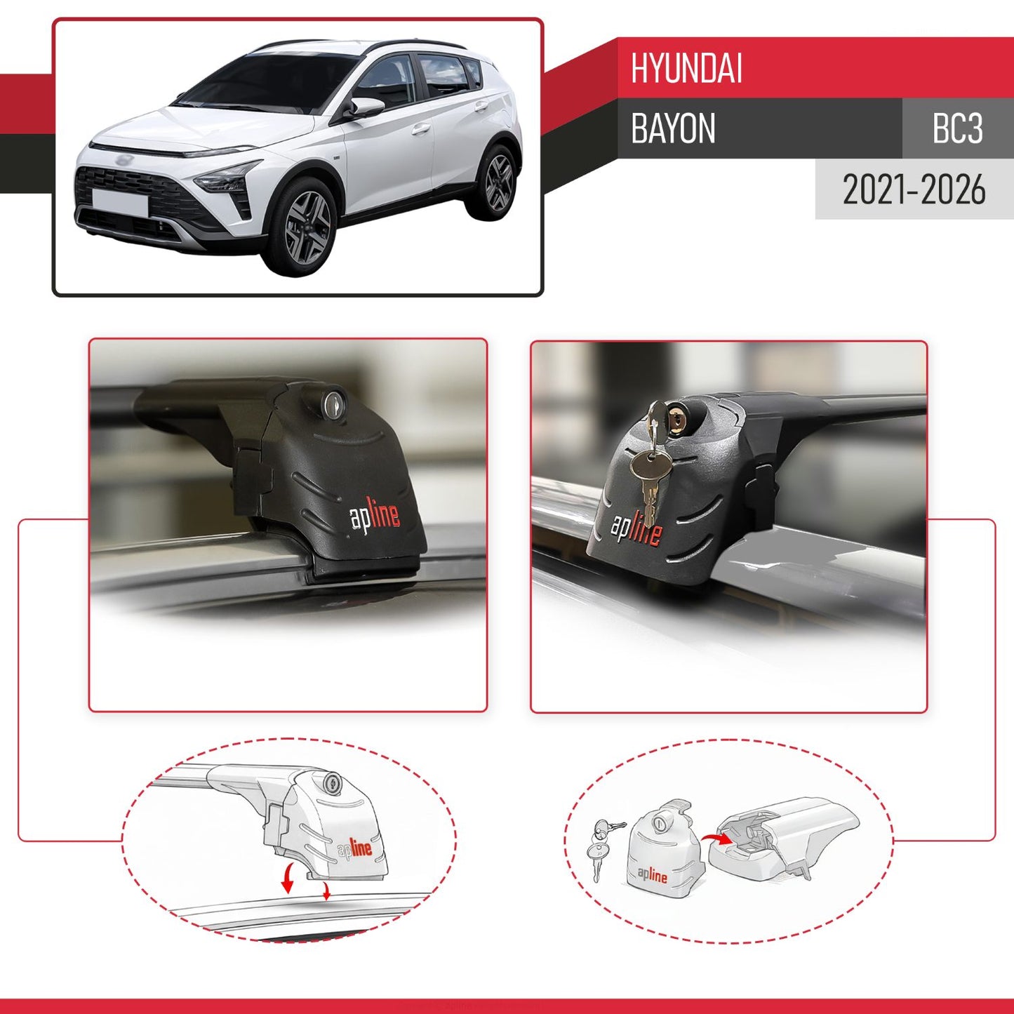 Compatible con Hyundai Bayon (BC3) 2021-2025 ACE-2 Barras de Techo Auto Portaequipajes Barras Transversales Negro Aluminio 2 Barras