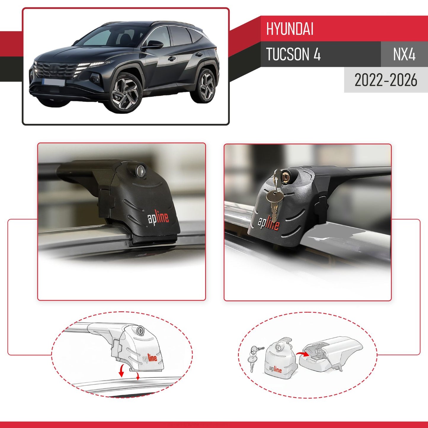 Compatible con Hyundai Tucson 4 (NX4) 2022-2025 ACE-2 Barras de Techo Auto Portaequipajes Barras Transversales Negro Aluminio 2 Barras